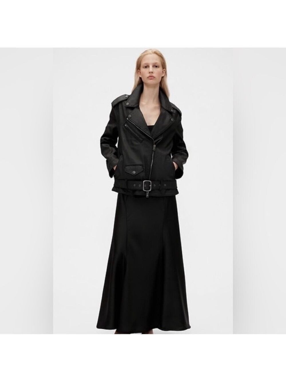 GapStudio Zac Posen Bikercore Coated Denim Moto Jacket Punk Goth NWT XS